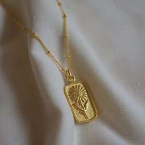 gold plated aster floral pendant necklace